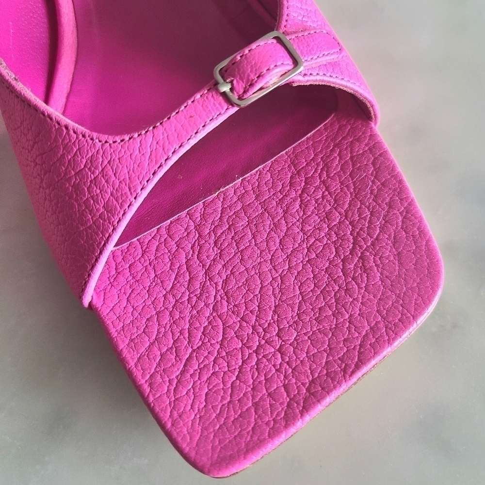BY FAR Erin Grained Leather Mules, Size 8, Hot Pink, NIB - Picture 12 of 17